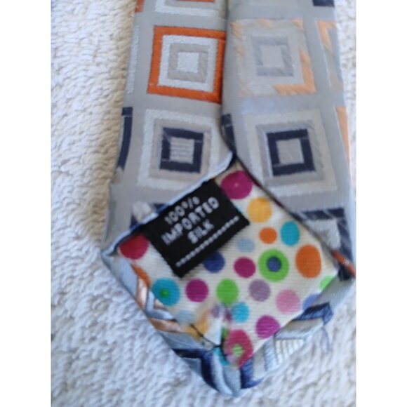 City Of London Silk Tie Gray With Geometric Squares Office Career - Picture 6 of 9